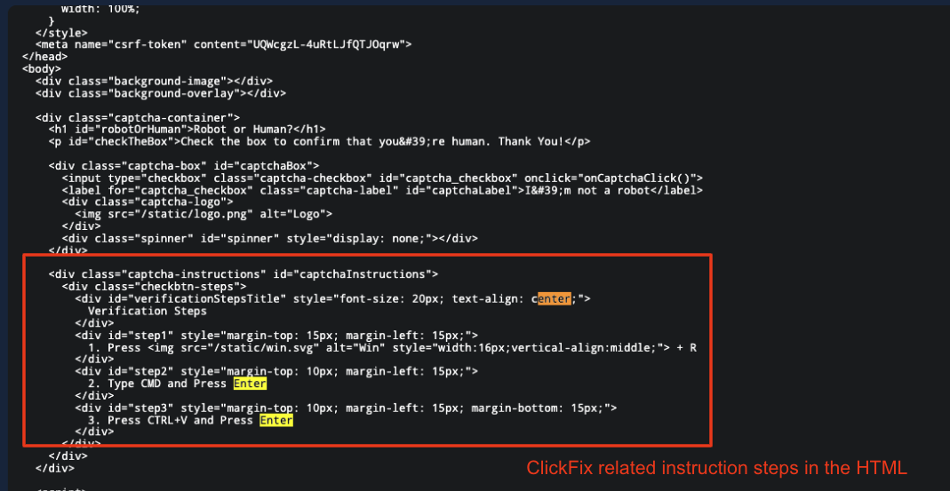 Figure 14. The HTML also includes ClickFix related instructions. Figure 14. The HTML also includes ClickFix related instructions.