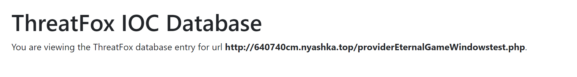 ThreatFox IOC entry for a DCRAT URL indicator.