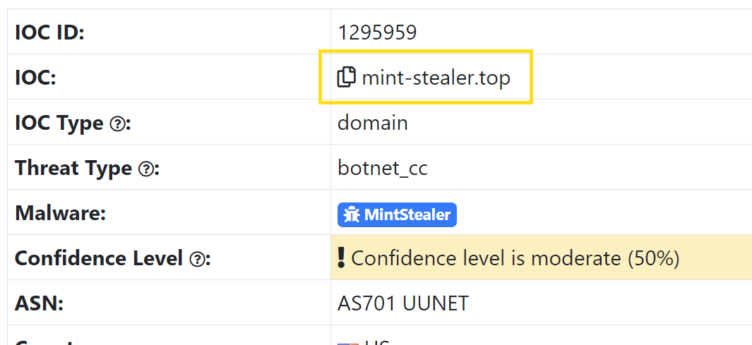 An indicator for Mint Stealer on ThreatFox.