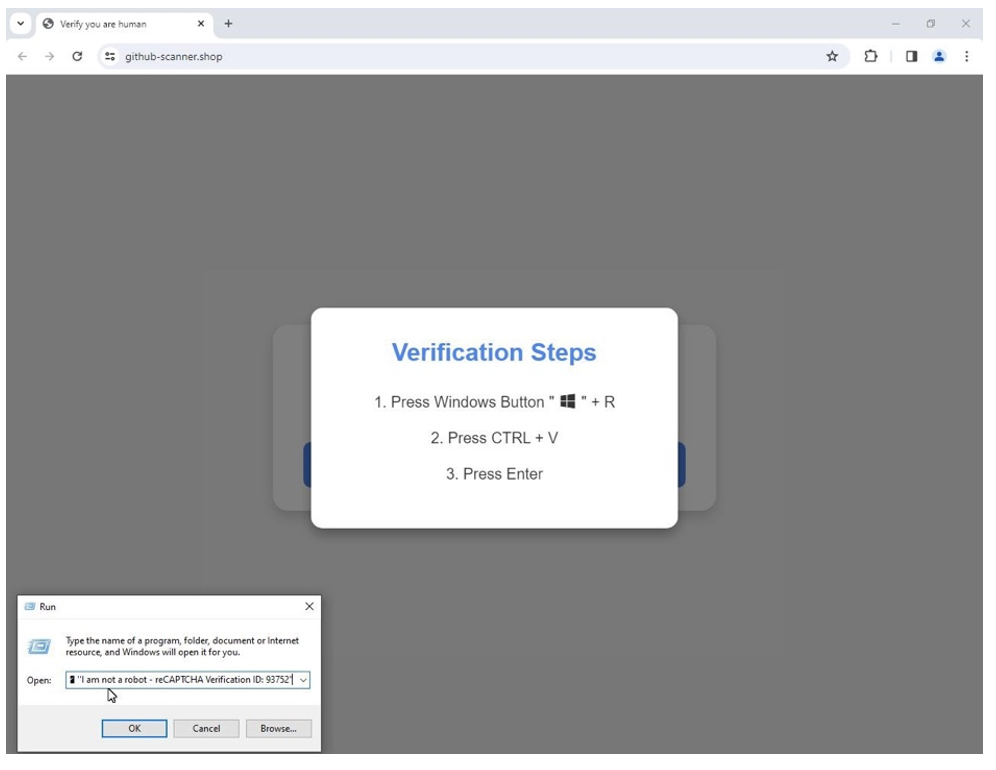 Figure 2. ClickFix style “verification steps” to execute PowerShell.