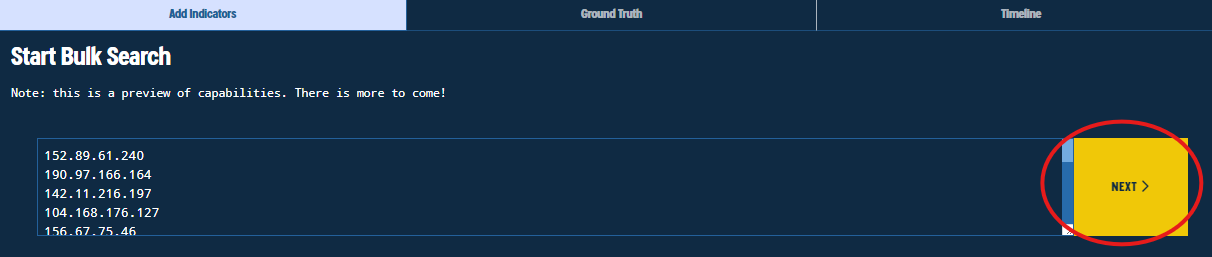 Figure 36. Submitting the Indicators to Bulk Search for initial enrichment