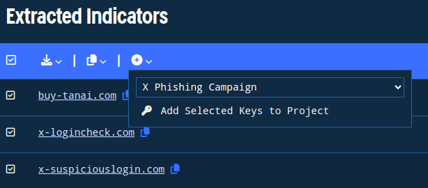 Figure 4. Adding the selected indicators to the project that we just created.