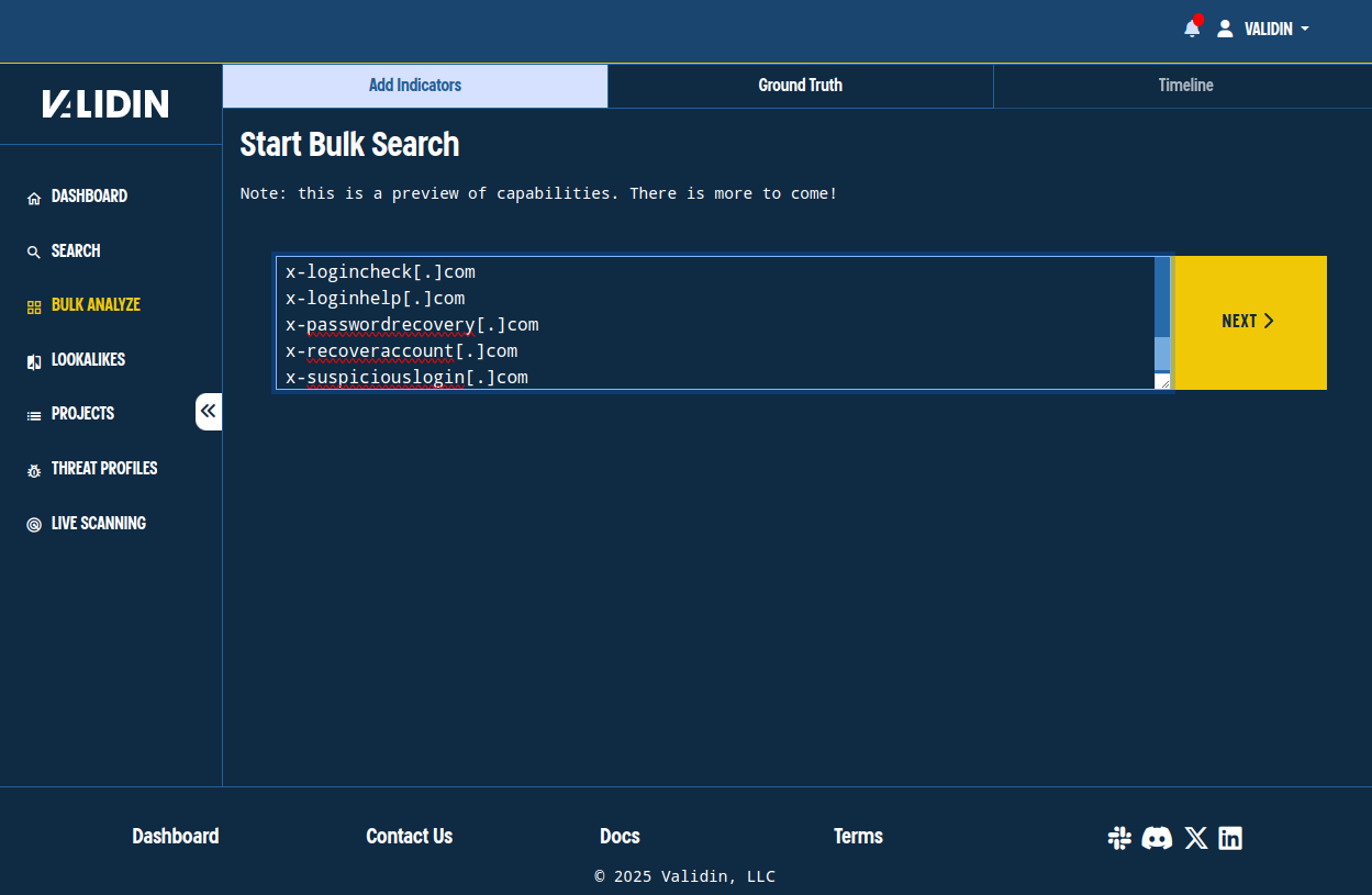 Figure 1. Pasting indicators from the X Phishing report by the SentinelLABS team.